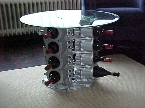 v8 engine wine table-shelf